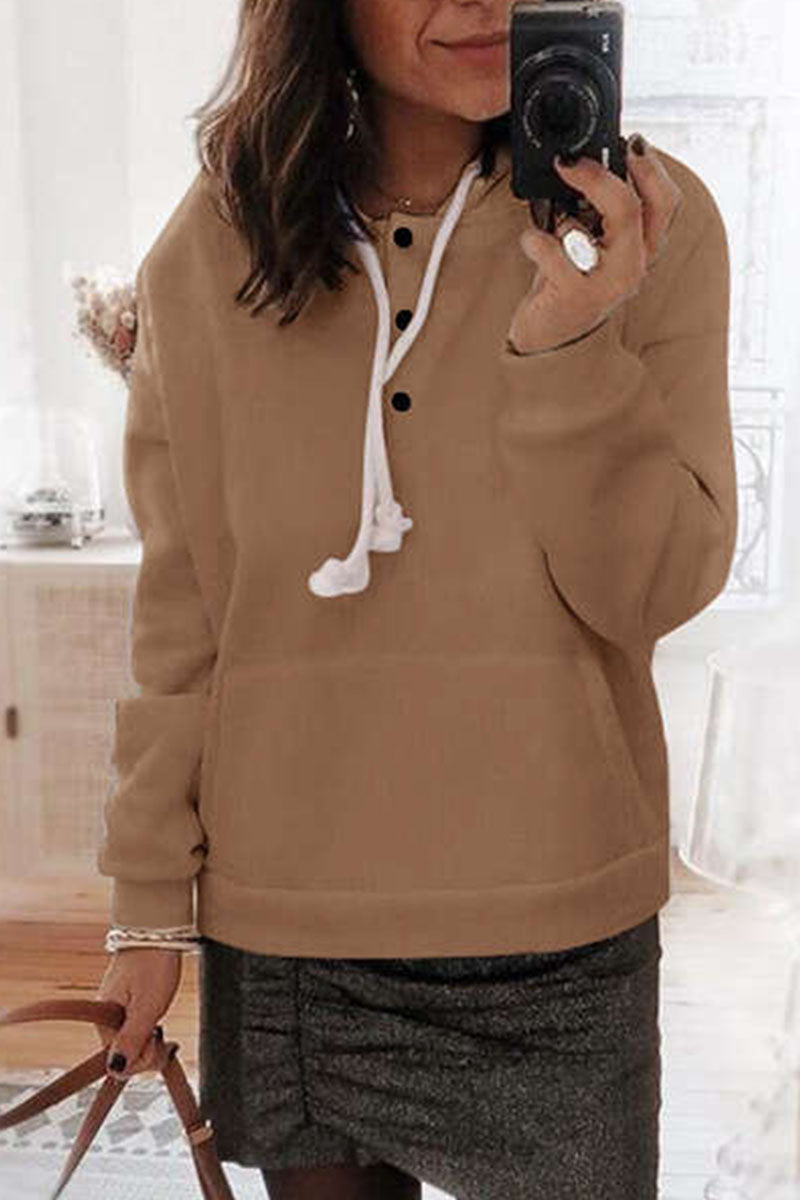 Casual Solid Patchwork Hooded Collar Tops(6 Colors)