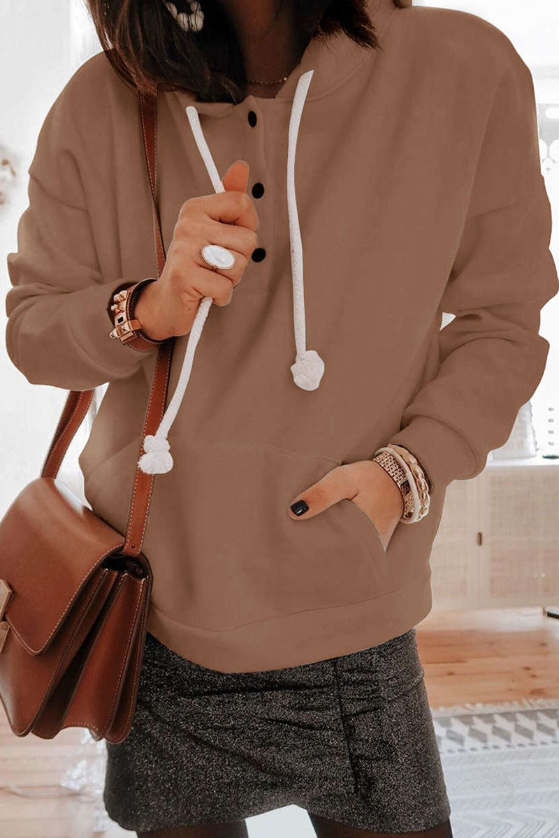 Casual Solid Patchwork Hooded Collar Tops(6 Colors)