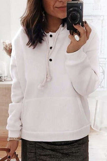 Casual Solid Patchwork Hooded Collar Tops(6 Colors) Cream white