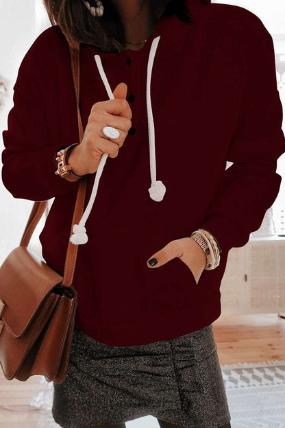 Casual Solid Patchwork Hooded Collar Tops(6 Colors)