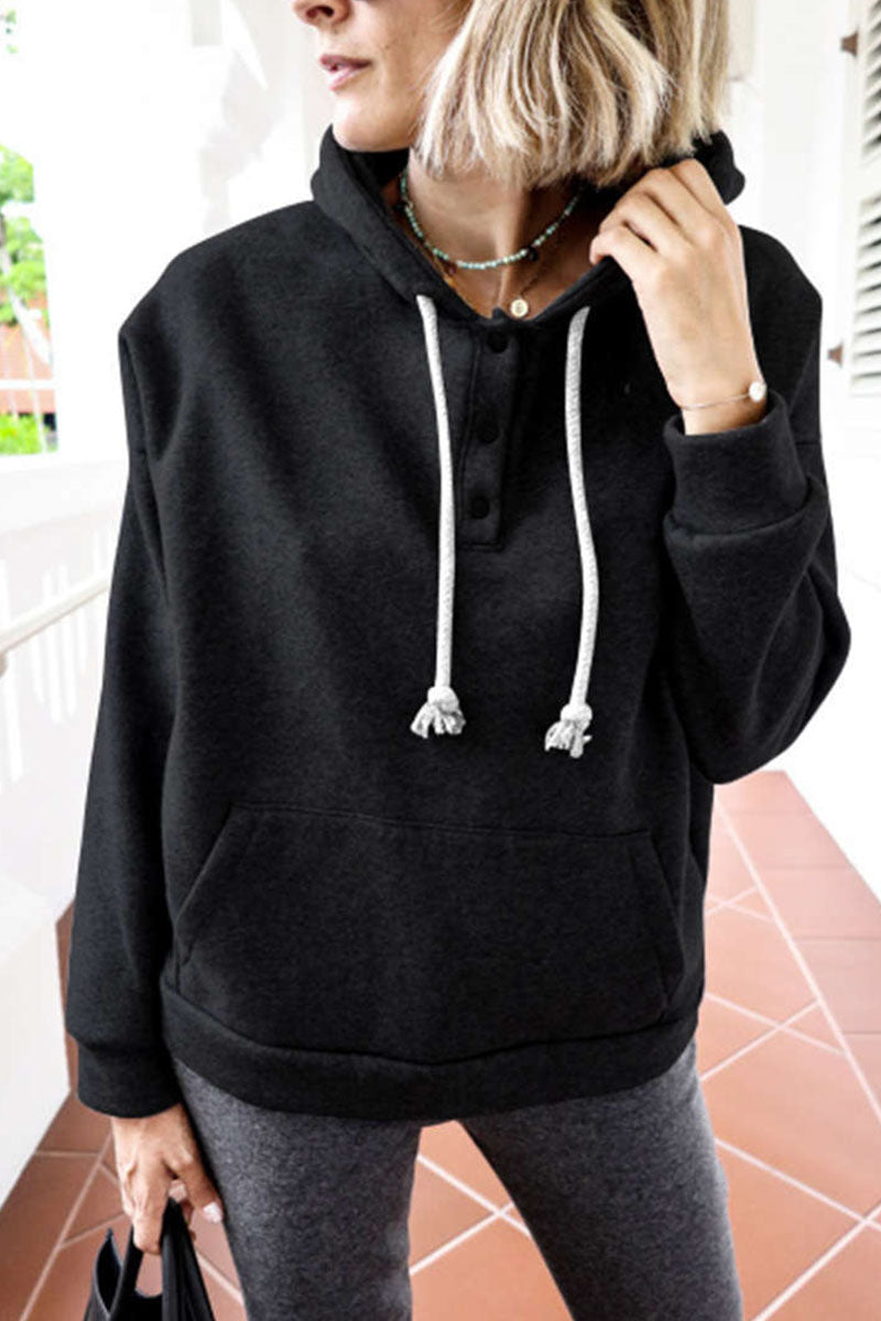 Casual Solid Patchwork Hooded Collar Tops(6 Colors) Black