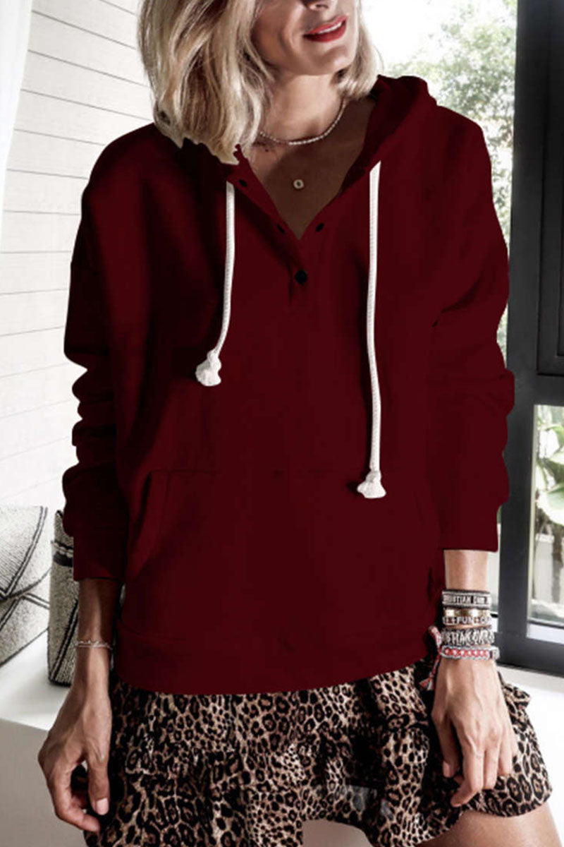 Casual Solid Patchwork Hooded Collar Tops(6 Colors)