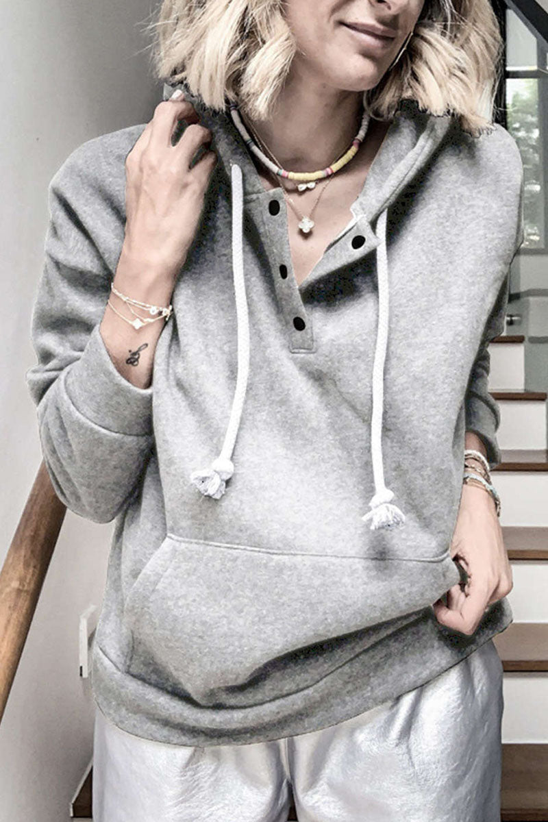 Casual Solid Patchwork Hooded Collar Tops(6 Colors) Light Gray