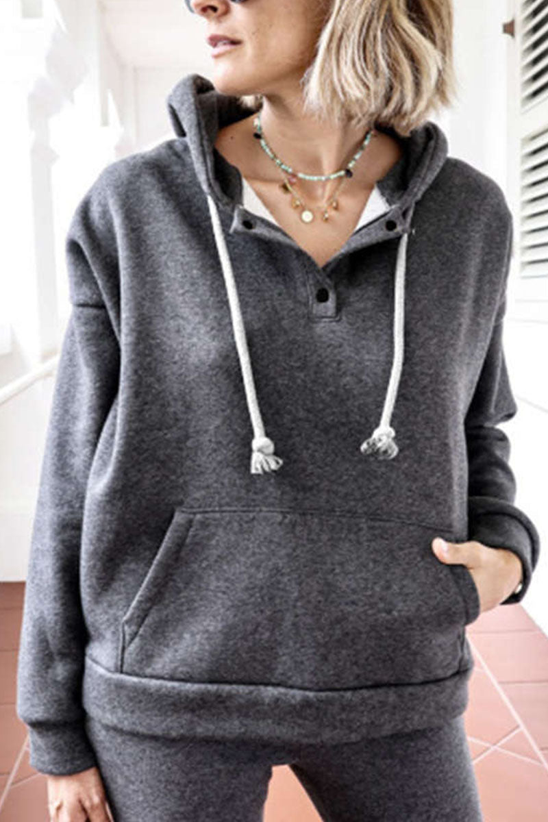 Casual Solid Patchwork Hooded Collar Tops(6 Colors) Dark Gray