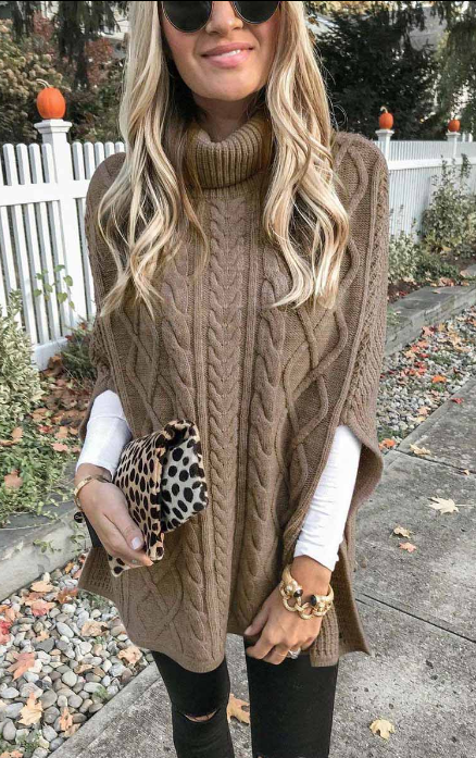 Fashion Casual Solid Pullovers Turtleneck Sweaters(7 Colors) Dark Coffee