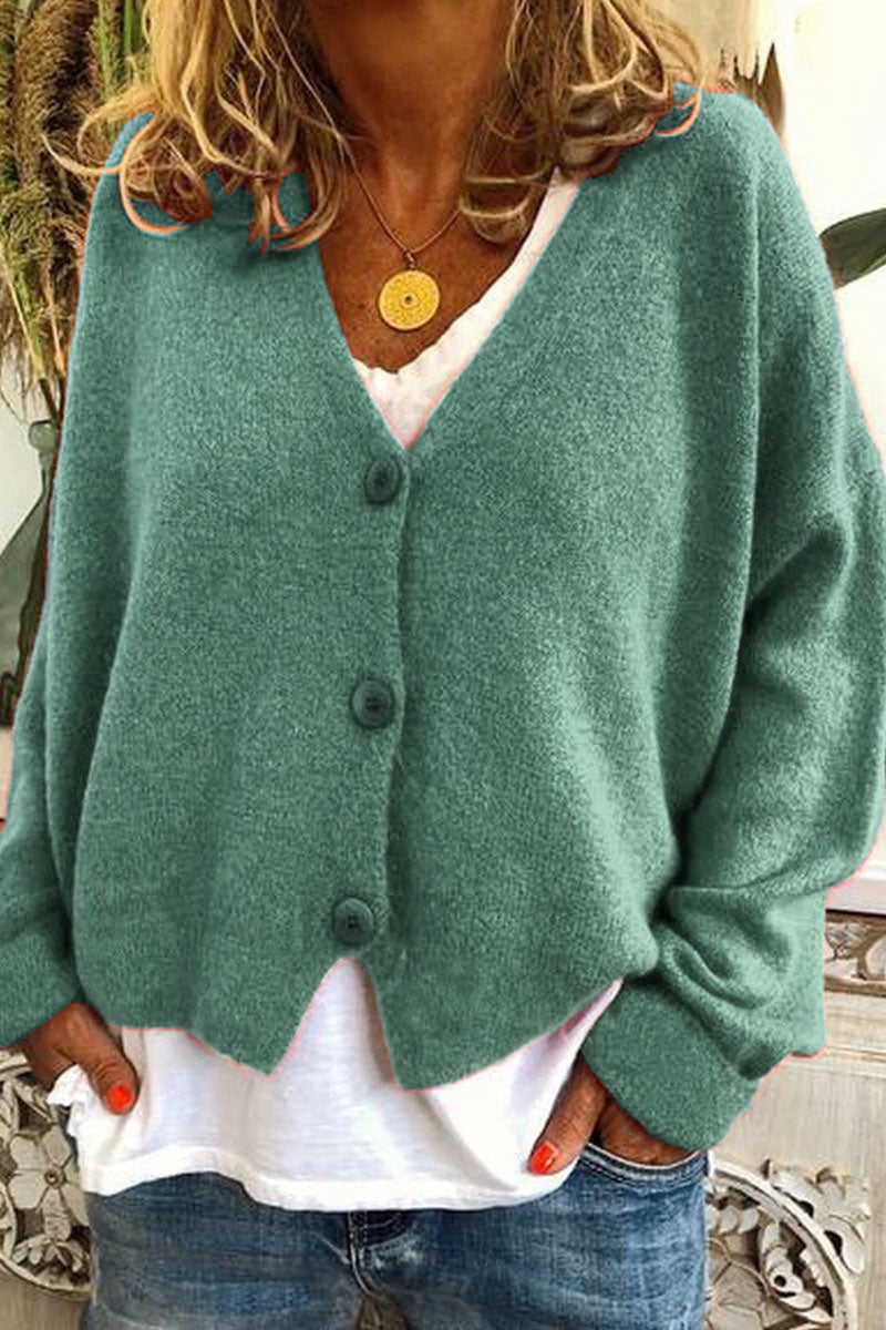 Casual Solid Patchwork V Neck Mid Waist Knit Cardigans(15 Colors) Green