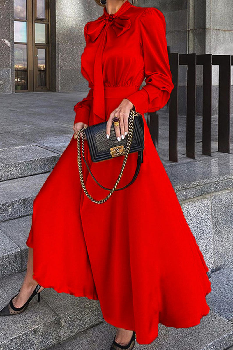 Fashion Elegant Solid O Neck Evening Dress Dresses Red