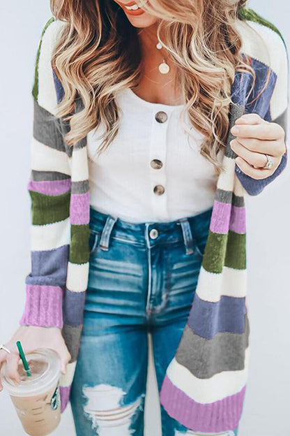 Fashion Street Striped Patchwork Sweaters Purple