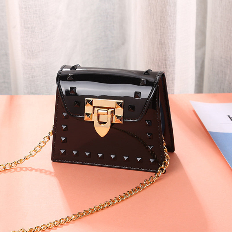 Fashion Casual Solid Metal Accessories Decoration Crossbody Bag Black One Size