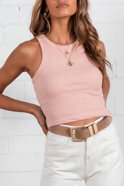 Fashion Street Solid O Neck Tops(7 Colors) Pink