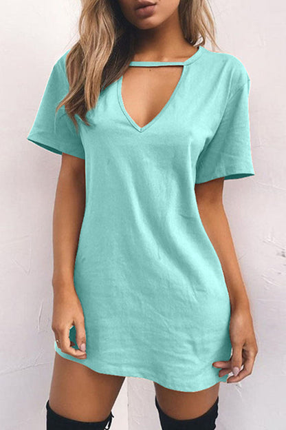 Fashion Casual Solid Patchwork V Neck A Line Dresses(11 Colors) Light Green