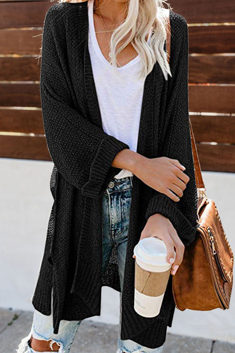 Solid Hollowed Out Sweater Cardigans(10 Colors) Black