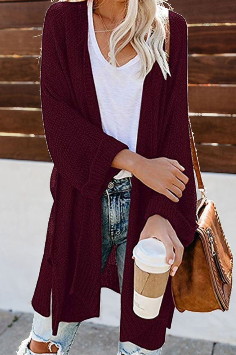 Solid Hollowed Out Sweater Cardigans(10 Colors) Burgundy