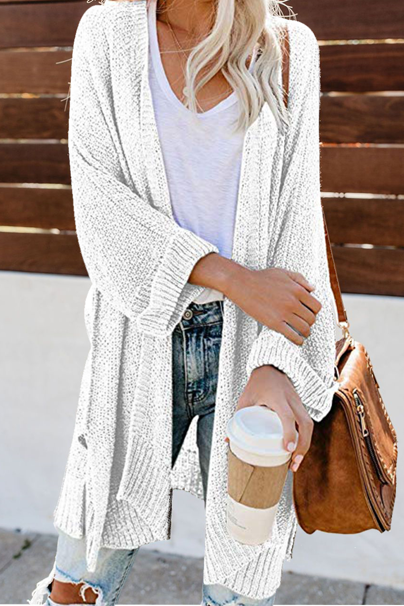 Solid Hollowed Out Sweater Cardigans(10 Colors) Cream White