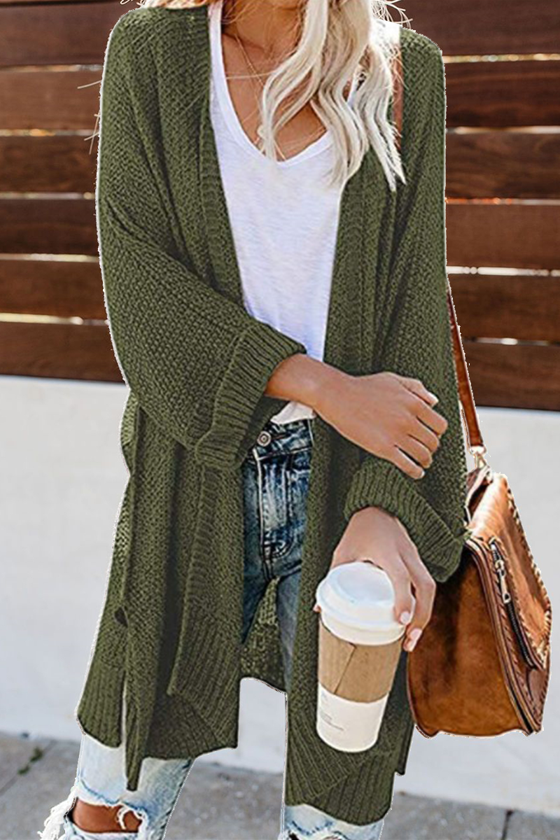 Solid Hollowed Out Sweater Cardigans(10 Colors) Army Green