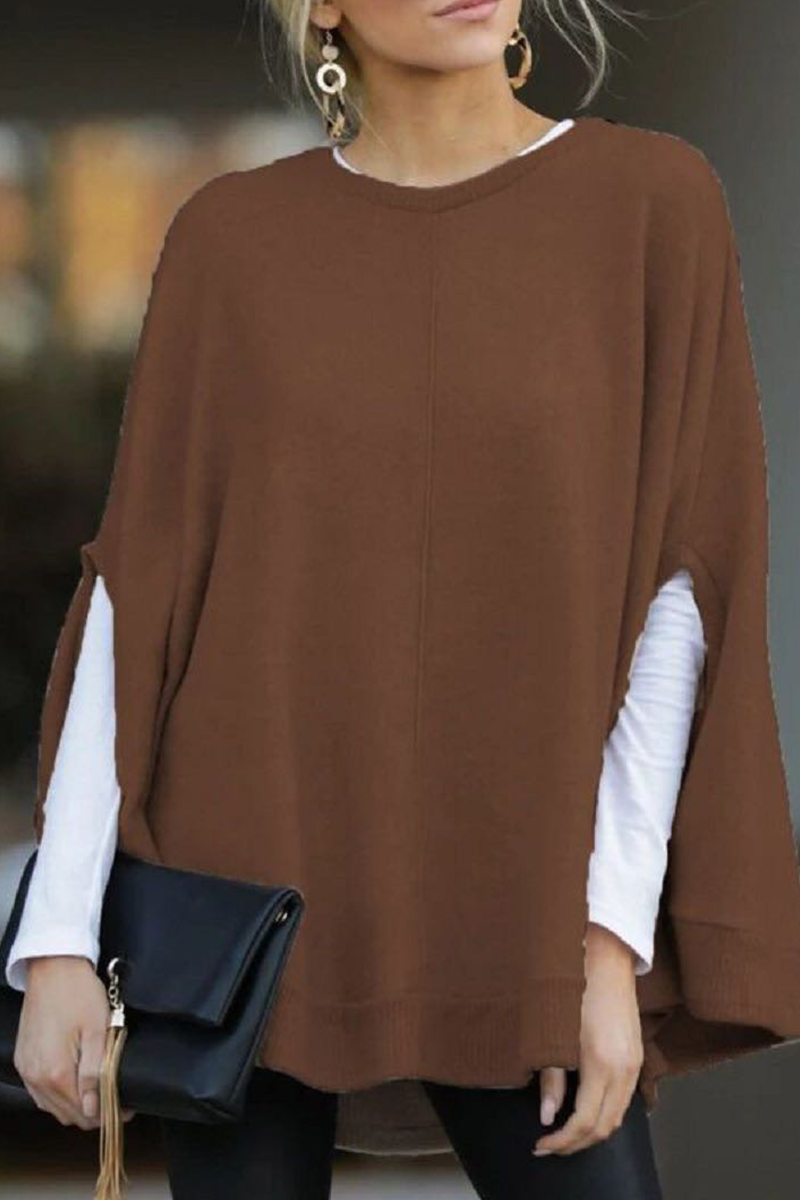 Casual Solid Pullovers O Neck Cardigans(5 Colors) Brownness