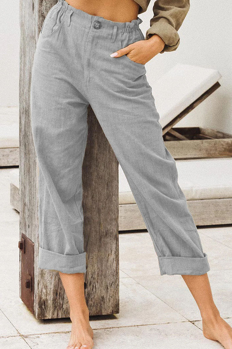 Casual Solid Patchwork Loose High Waist Straight Bottoms(4 Colors) Light Gray