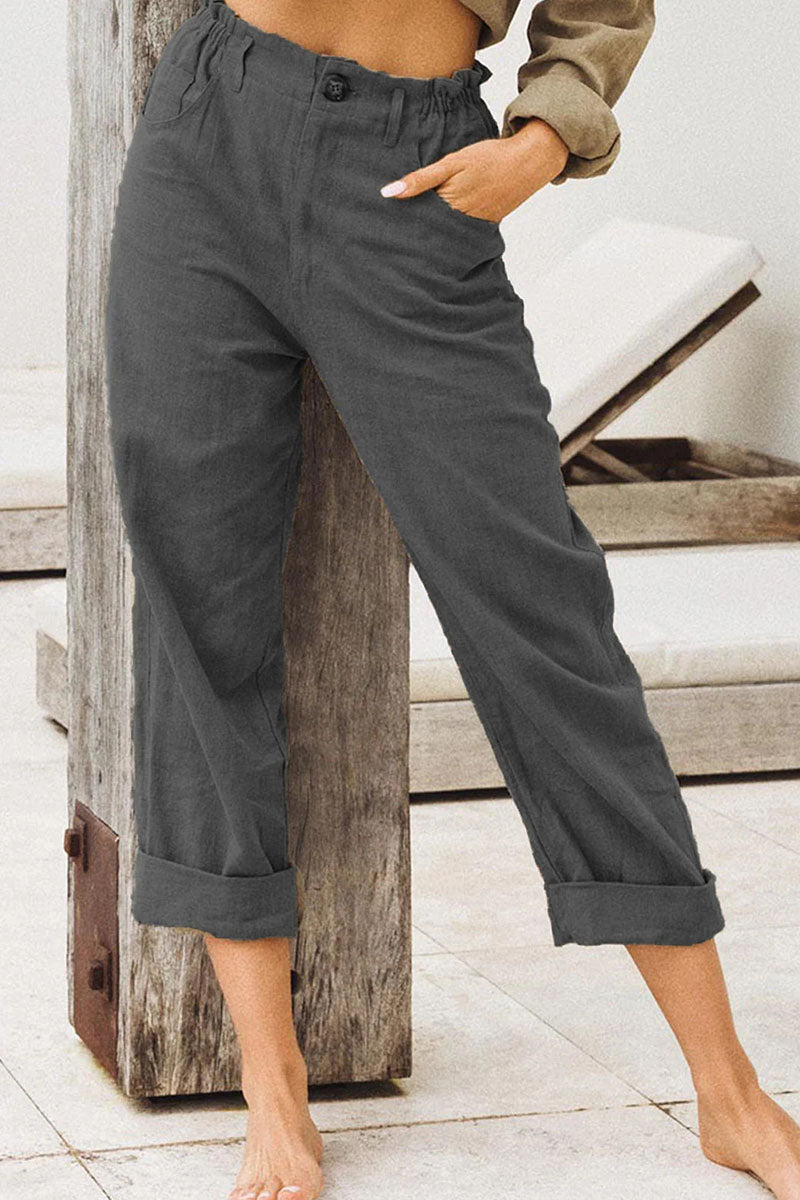 Casual Solid Patchwork Loose High Waist Straight Bottoms(4 Colors) Dark Gray