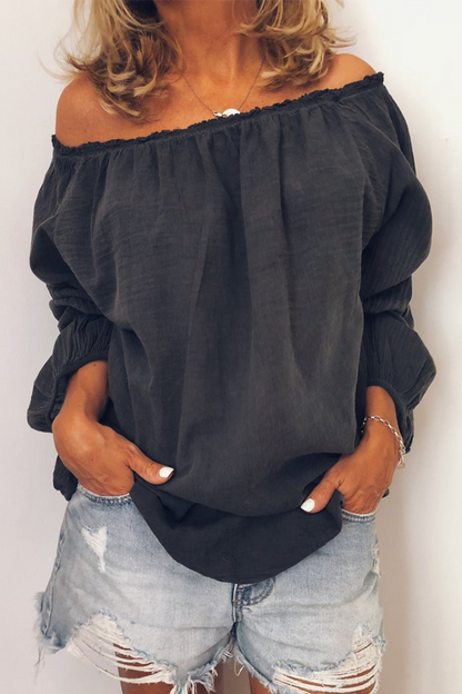 Casual Solid Stringy Selvedge Off the Shoulder Tops(3 Colors)