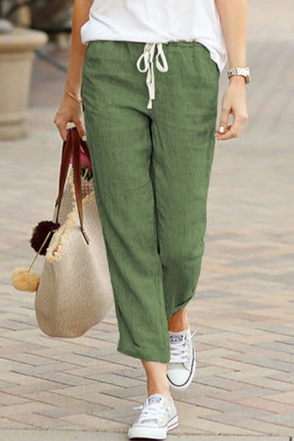 Fashion Casual Solid Loose Mid Waist Straight Bottoms(4 Colors) Green