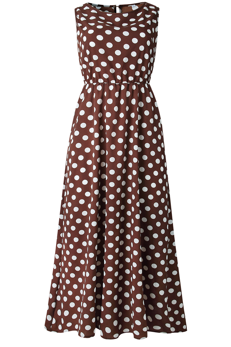 Fashion Street Polka Dot Patchwork O Neck A Line Dresses(5 Colors)