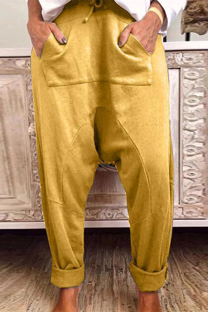 Casual Draw String Pocket Loose Harlan Solid Color Bottoms(4 Colors) Yellow