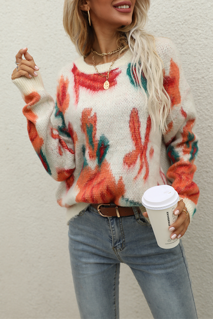 Casual Print Basic O Neck Tops Sweater