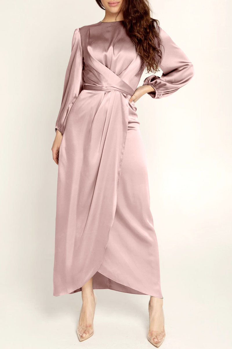 Fashion Celebrities Solid Patchwork O Neck A Line Dresses(6 Colors) Pink