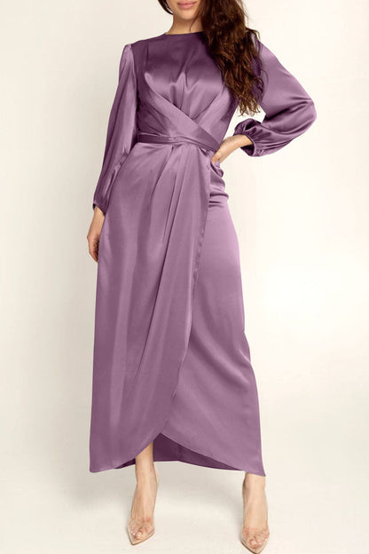 Fashion Celebrities Solid Patchwork O Neck A Line Dresses(6 Colors) Purple