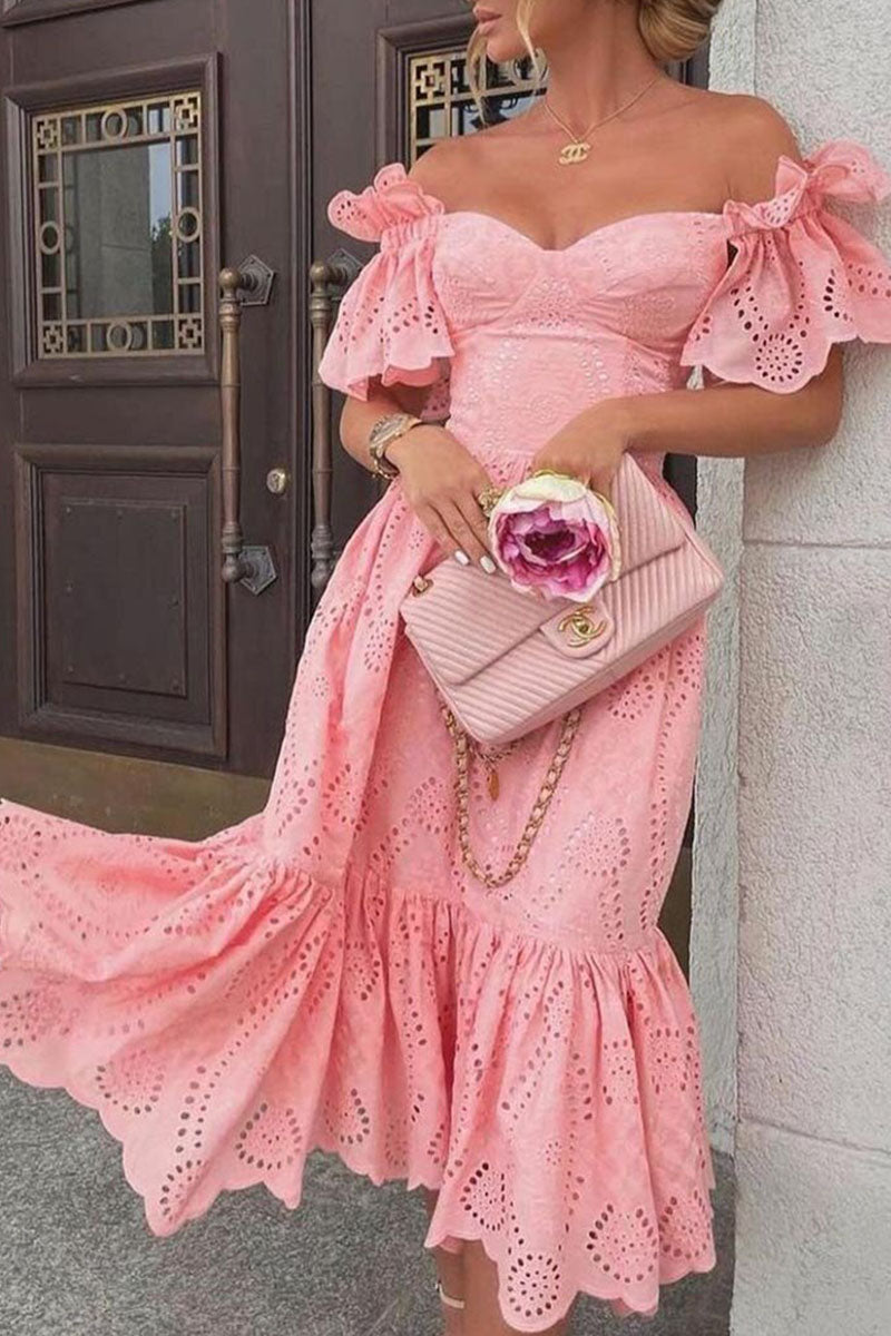 Fashion Street Solid Patchwork Off the Shoulder Princess Dresses Pink