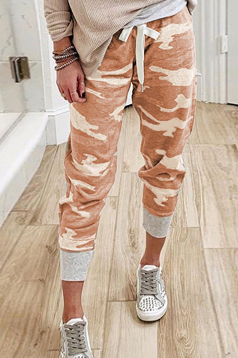 Casual Camouflage Print Draw String Capris Patchwork Bottoms(3 Colors) Orange