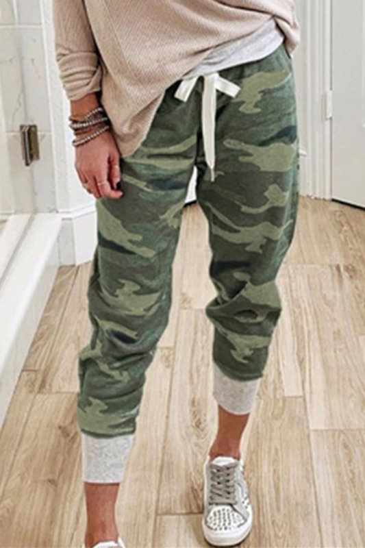 Casual Camouflage Print Draw String Capris Patchwork Bottoms(3 Colors) Army Green