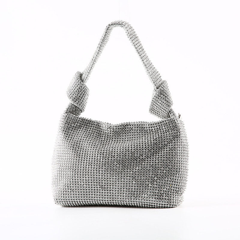 Fashion Solid Rhinestone Patchwork Bags Silver One Size