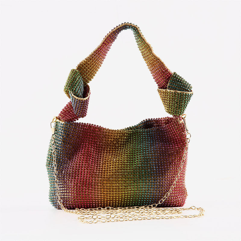 Fashion Solid Rhinestone Patchwork Bags Rainbow Color One Size