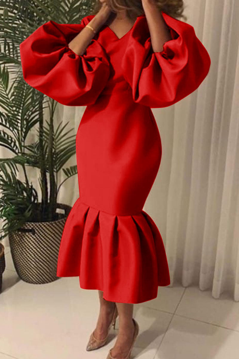 Fashion Sexy Solid Basic V Neck Evening Dress(6 Colors) Red