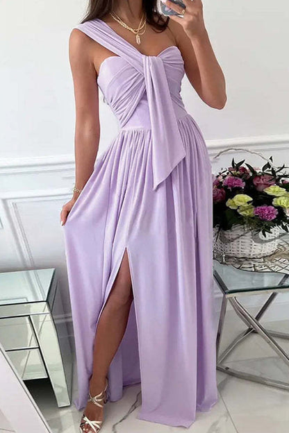 Fashion Sexy Solid Backless Slit One Shoulder Evening Dress Dresses(7 Colors) Purple