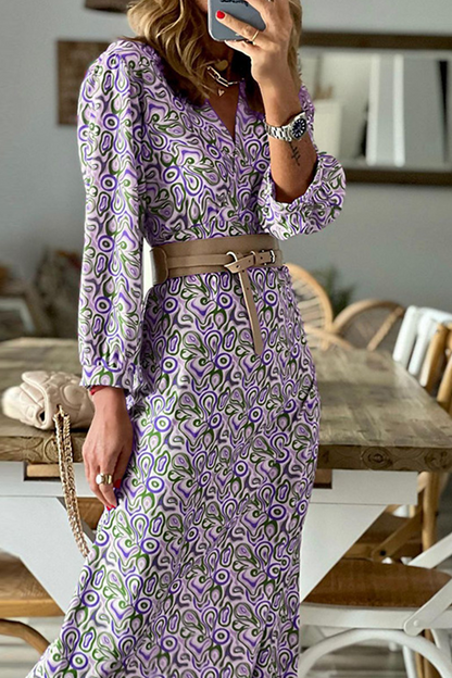 Fashion Print Patchwork V Neck Waist Skirt Dresses