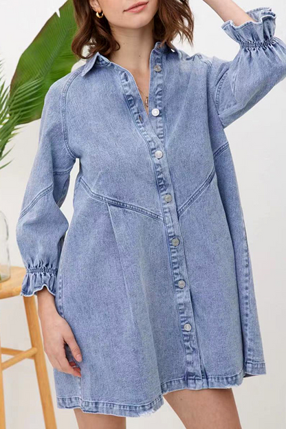 Casual Solid Patchwork Turndown Collar Shirt Dress Dresses