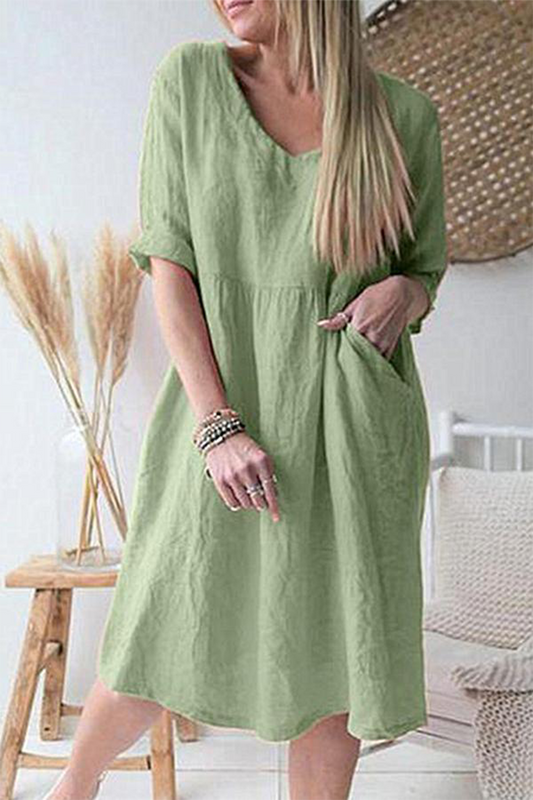 Casual Solid Patchwork V Neck Straight Dresses Green