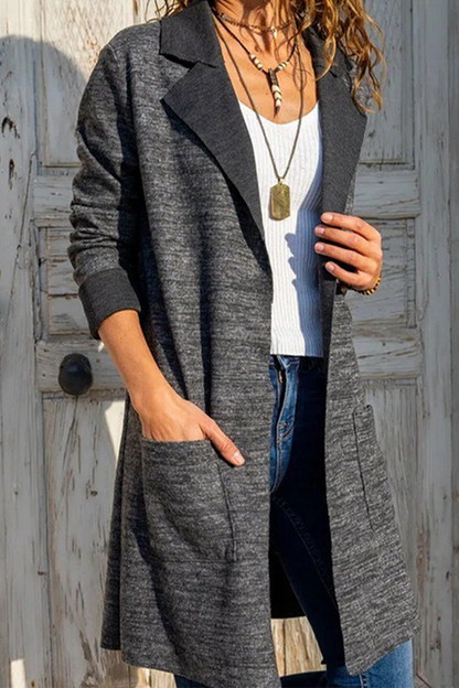 Casual Solid Patchwork Turndown Collar Outerwear Grey