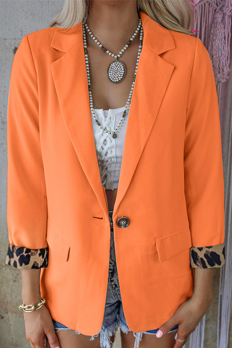 Casual Leopard Patchwork Turndown Collar Outerwear(6 Colors) Tangerine Red