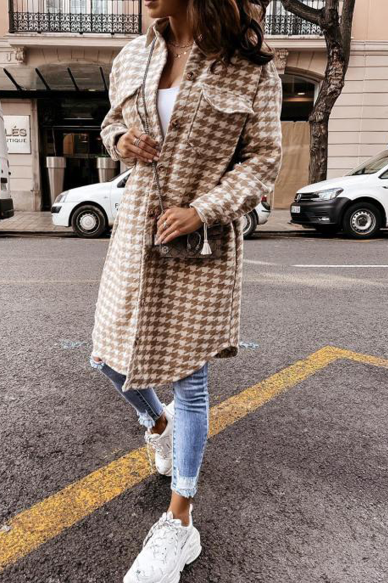 Fashion Plaid Patchwork Turndown Collar Outerwear(4 Colors)