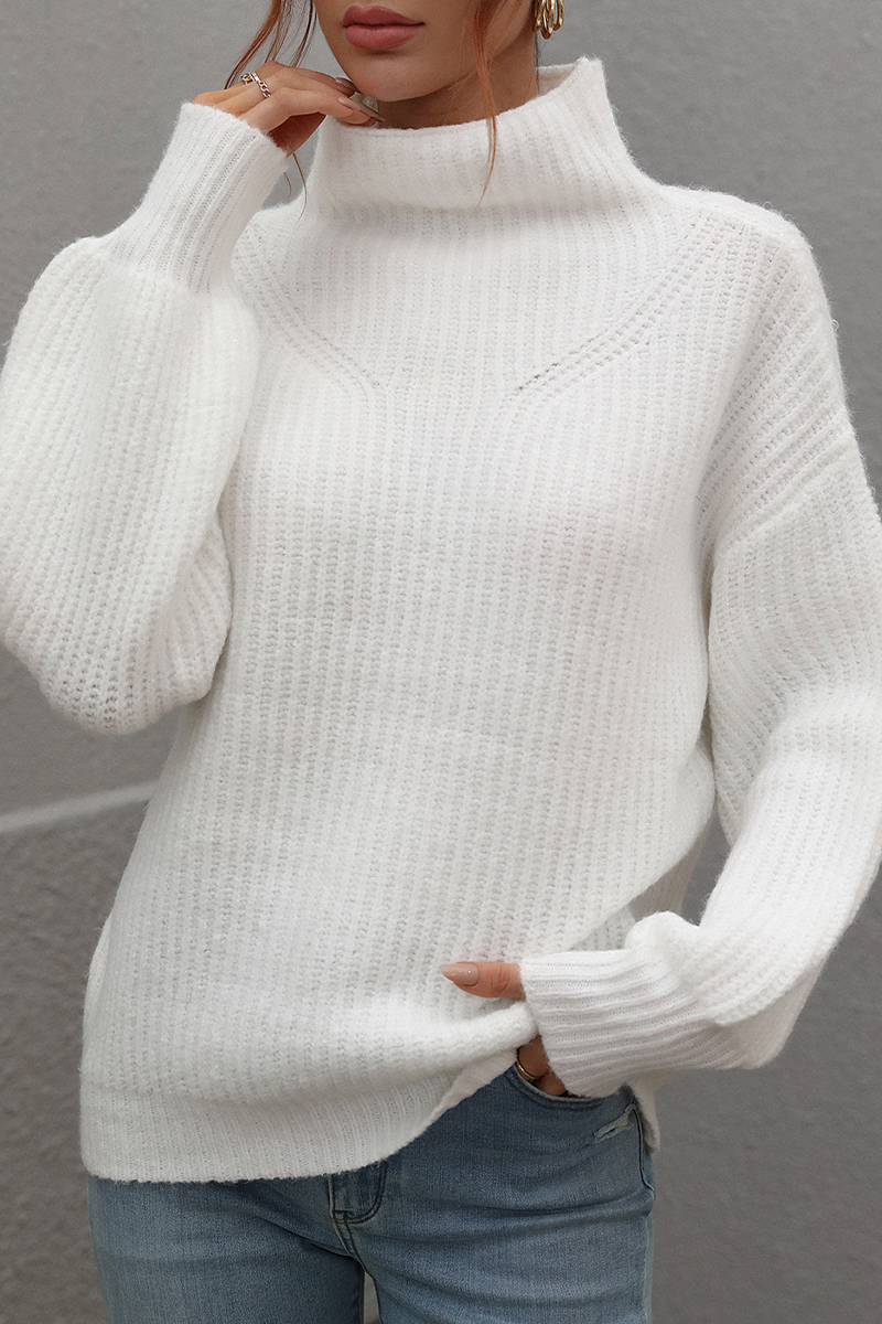 Casual Solid Patchwork Turtleneck Sweaters (6 Colors) White