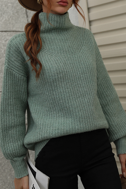 Casual Solid Patchwork Turtleneck Sweaters (6 Colors) Green