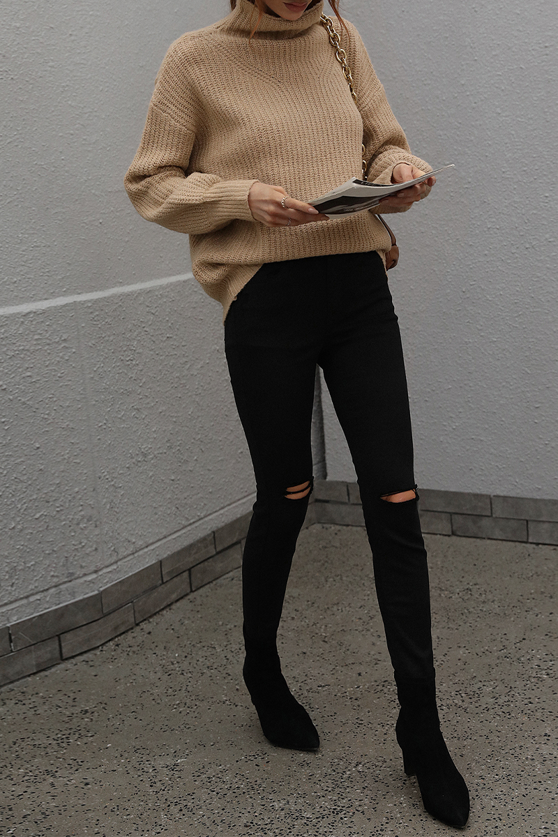 Casual Solid Patchwork Turtleneck Sweaters (6 Colors)