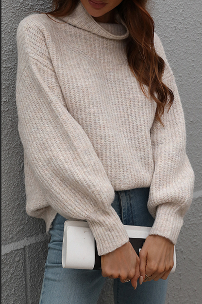 Casual Solid Patchwork Turtleneck Sweaters (6 Colors) Apricot