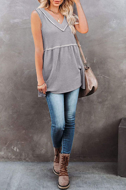 Casual Solid Patchwork V Neck Tops(7 Colors)