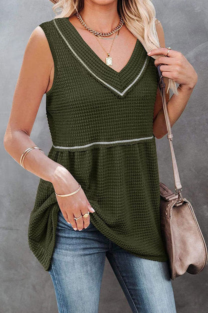 Casual Solid Patchwork V Neck Tops(7 Colors) Green