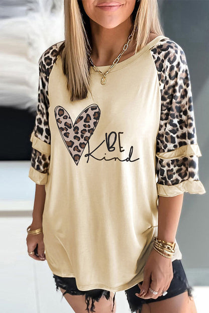 Casual Print Leopard Patchwork O Neck T-Shirts(5 Colors)