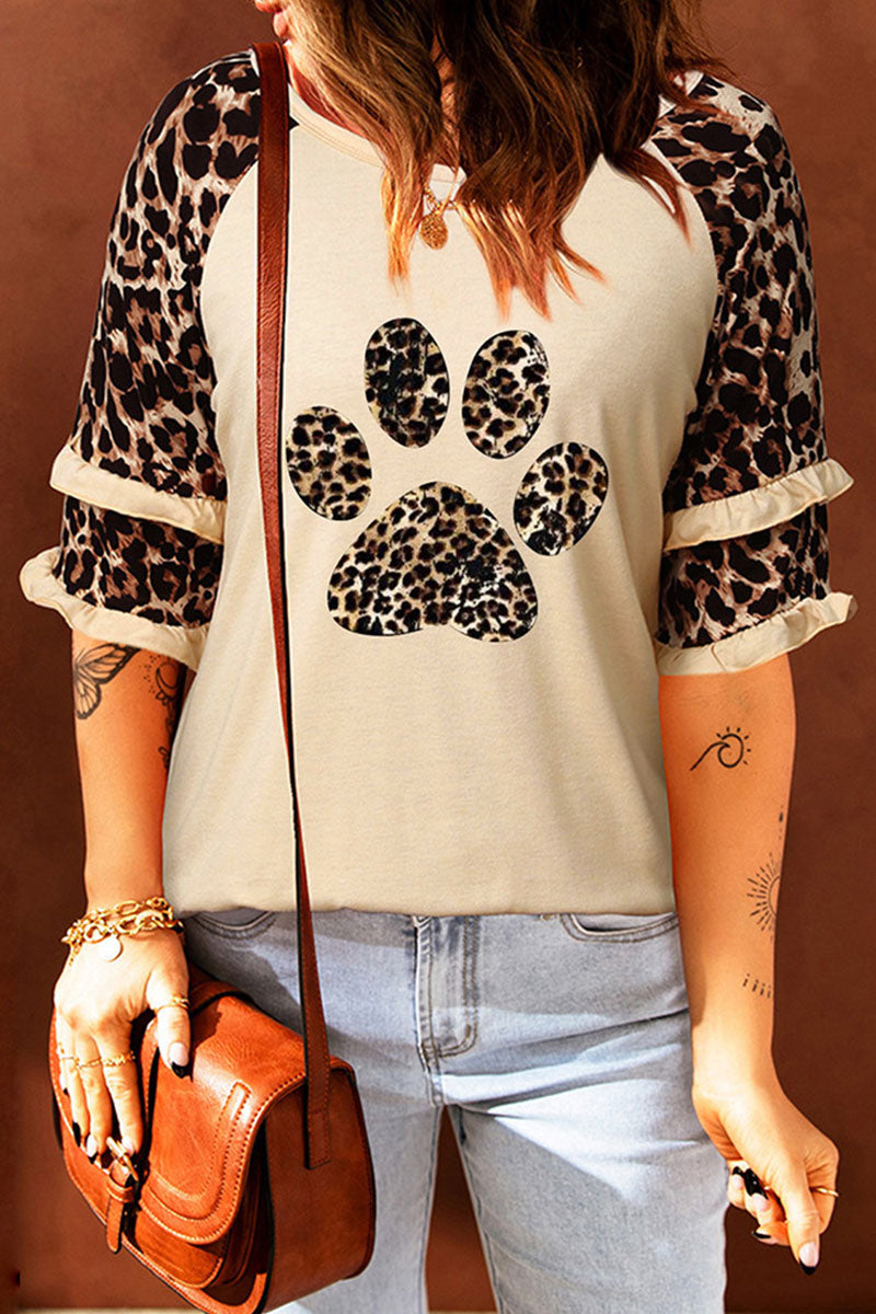 Casual Print Leopard Patchwork O Neck T-Shirts(5 Colors) Leopard Print